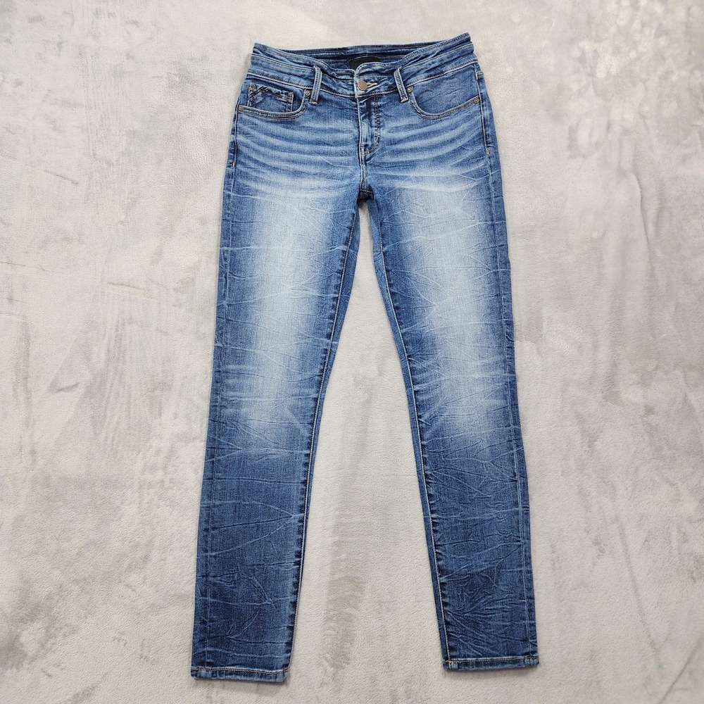 Buckle Black Jeans Womens 28 Blue Fit 53 Skinny Ankle Mid Rise Stretch Casual